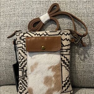 Myra Bag Vuierra up cycled canvas and cowhide leather small Crossbody bag